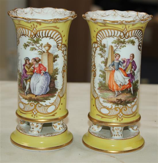 A pair of Meissen spill vases, late 19th century, 5.5in.